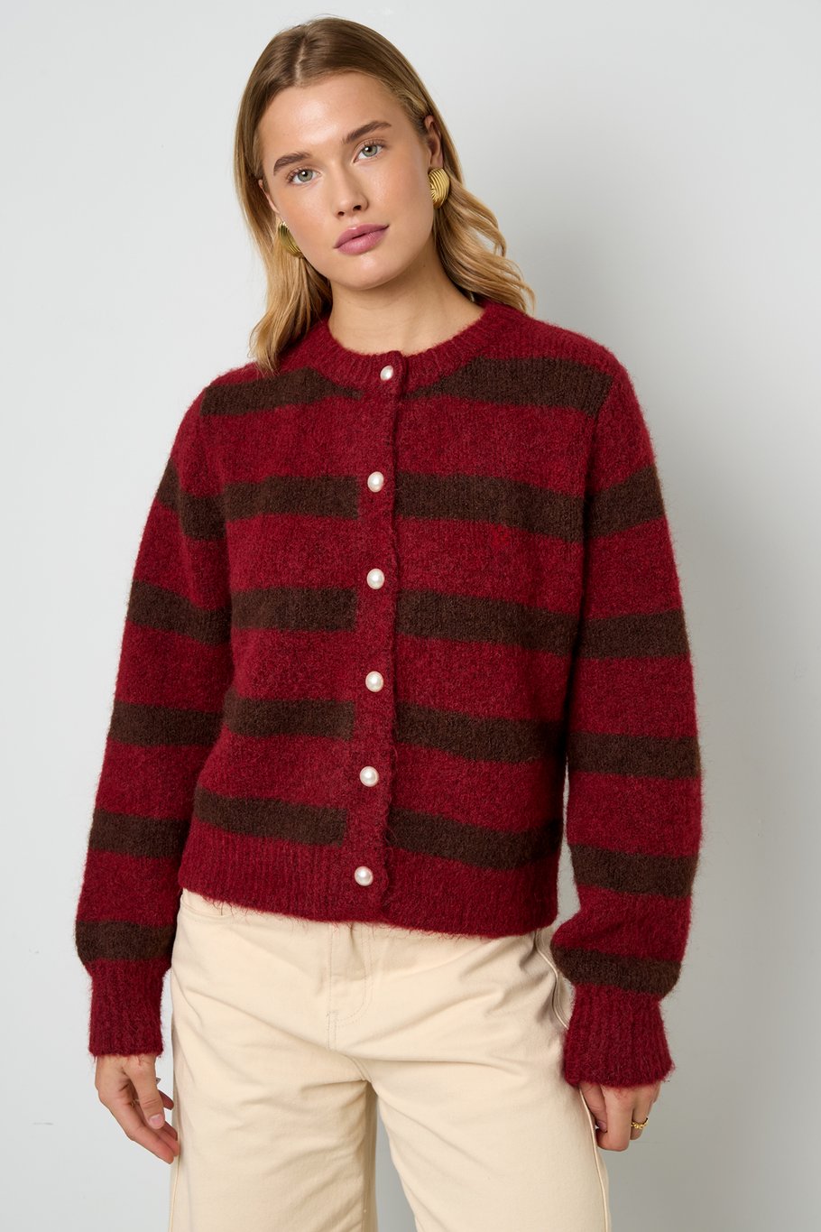 Polyester fiber (polyester) Knit cardigan Stripes Casual Fall/Winter Clothes h5Picture4